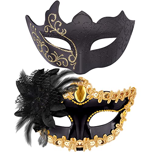 SIQUK Couple Masquerade Masks Set Venetian Party Mask Plastic Halloween Costume Mask Mardi Gras Mask for Women and Men
