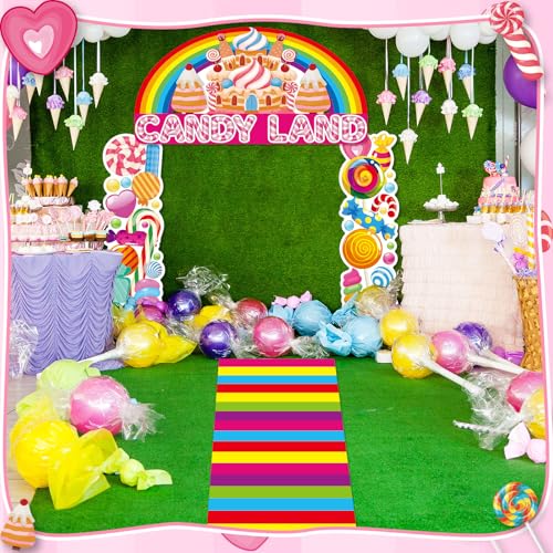 4Pcs Sweet Candyland Party Decorations Candy Door Covers Candyland Hanging Banner Backdrop Candy Land Store Porch Sign Col...