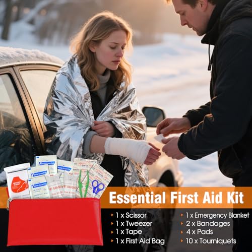 Emergency Car Kit,Roadside Emergency Tool Kit for Vehicle Truck with Air Compressor Jumper Cable First Aid Kit,Winter Auto...