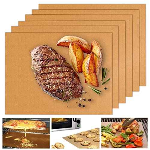 UBeesize Copper Grill Mats for Outdoor Grill ? 6 Pack Heavy-Duty, Non-Stick BBQ Grilling Mat & Baking Mats, Reusable, Easy-Clean for Gas, Charcoal, Electric Grills (15.75 x 13 Inch)
