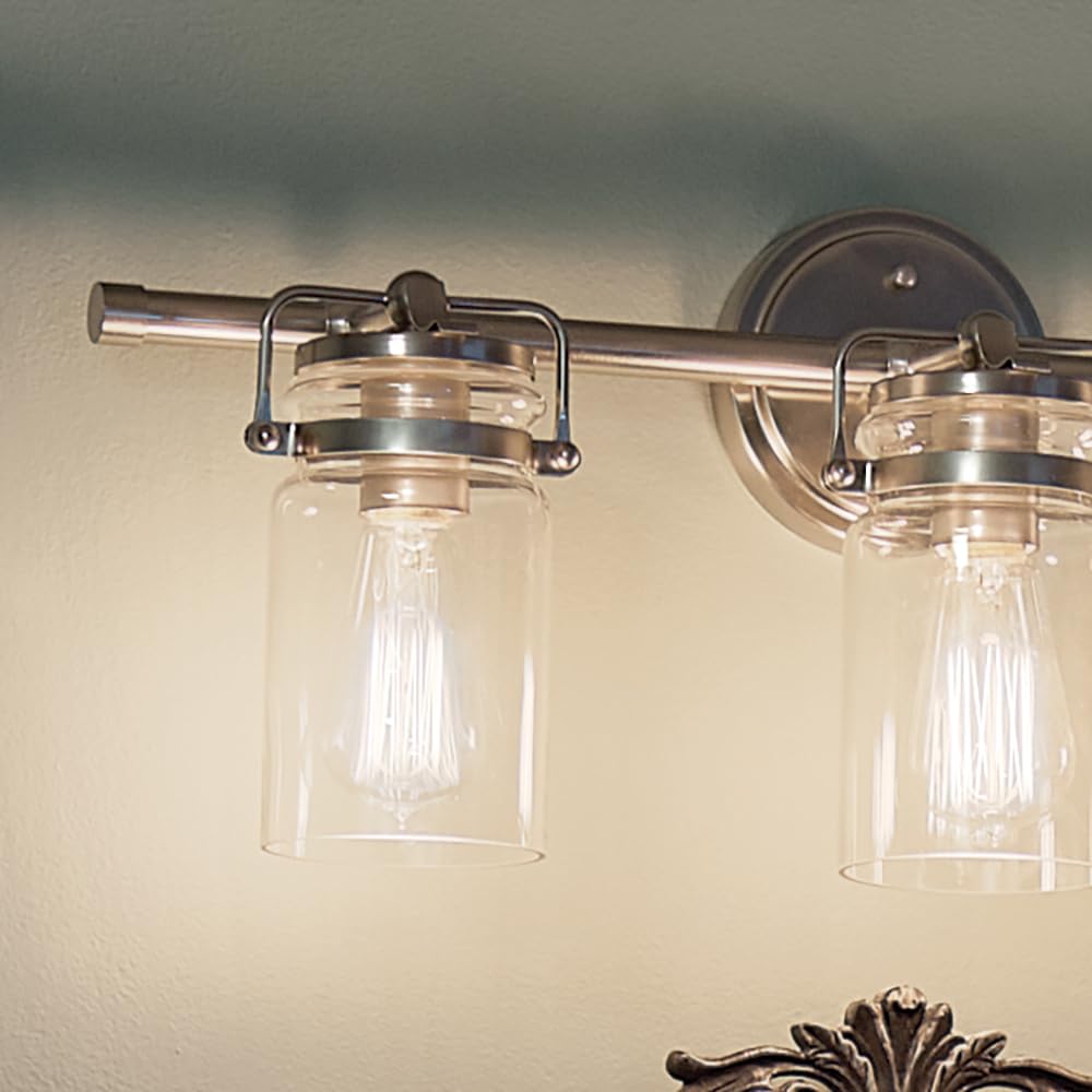 Kichler Brinley 24" Vanity Light in Brushed Nickel, 3-Light Farmhouse Bathroom Vanity Light with Clear Glass, (24" W x 10" H), 45689NI