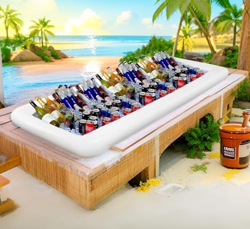 BCWATERFUNPD Inflatable Cooler Table 2 Pack Inflatable Serving Bars Floating Pool Cooler Bar Ice Buffet Serving Trays Keep...