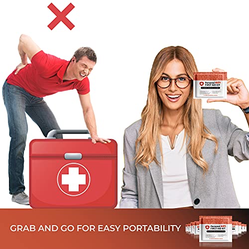 Personal First Aid Kit- 10 Pack | Clean, Treat, Protect Minor Cuts, Scrapes and Burns | Perfect for Home, Office, Car, Sch...
