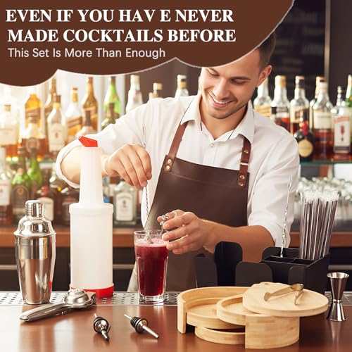Yiyiring Bartending Supplies 3 Pcs Cocktail Shaker Set, 3 Tier Bar Rimmers 12 Bottle Pourer 2 Plastic Juice Pour Bottle, B...