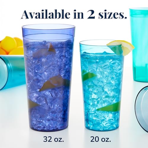 US Acrylic Cafe Plastic Reusable Tumblers (Set of 16) 20-ounce Water Cups Coastal Colors | Restaurant Style Drinking Glass...