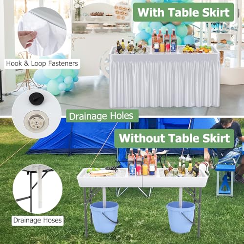 Giantex 5 FT Folding Ice Table with Double Sinks and Drains, Portable Ice Cooler Table with Removable Skirt, No Assembly, ...