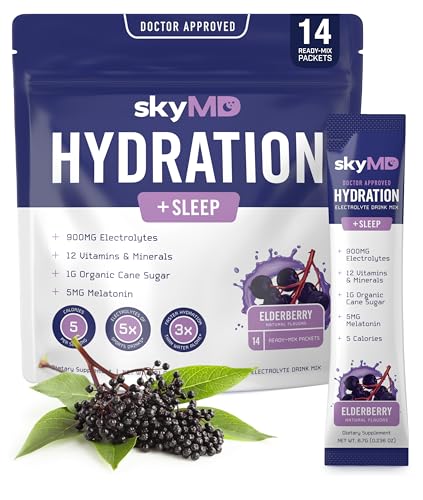 skyMD Hydration + Sleep | Electrolytes Powder Packets | Low Sugar, 5 Calories | 12 Vitamins & Minerals, Sodium | Sleep Sup...