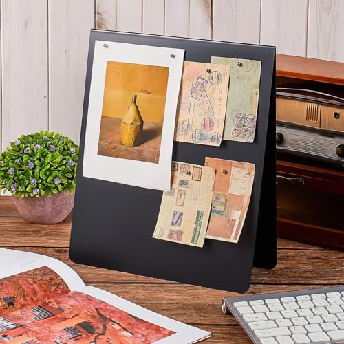 Leinuosen 2 Pcs 12 x 10 Inch Magnetic Bulletin Board Metal Magnet Board Magnet Display Stand for Tabletop Desktop Home Kit...