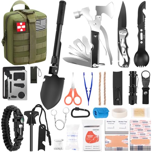 Gifts for Men Christmas Dad, Survival Kit, 150 PCS Survival Gear and Supplies Equipment with Trauma Bag, Molle Pouch Emerg...