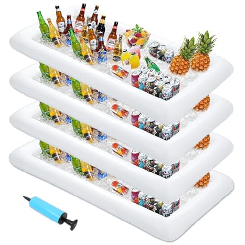 MorTime 4 PACK Inflatable Ice Serving Bar, 53"x25" Server Tray Pool Buffet Drink Cooler, Ice Tray Food Drink Containers fo...