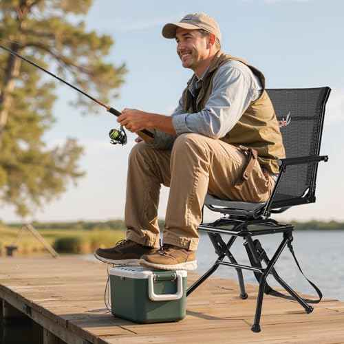 VEVOR Hunting Chair, 360¡Æ Silent Swivel, Foldable Lightweight Portable Blind Chair, Heavy-Duty Steel Frame Ground Stool Seat, with Armrest, Adjustable Carry Strap, 300 Lbs Capacity for Fishing Camping