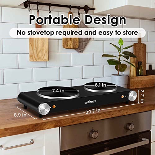 Cusimax Hot Plate for Cooking 1800W Portable Electric Double Burner Countertop Cooktop Cast Iron Stove Heating Plate with ...