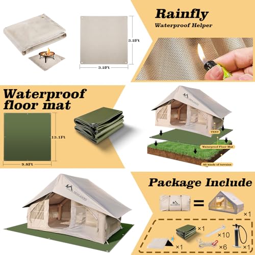 Inflatable Camping Tents 8-10 Person,129 Square Feets Large Inflatable Camping Tent with Stove Jack,Blow up Tent with Mesh...