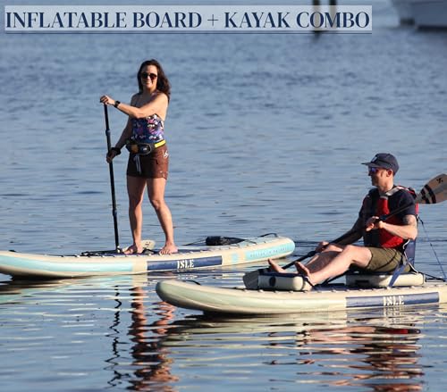 ISLE 2in1 Kayak & Paddle Board Bundle - Stand Up Paddle Board & Kayak, Incl. Seat, Paddle, Pump, Bag, 11.6 x 35.5 x 6 in -...