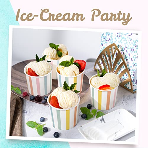 MATICAN Paper Ice Cream Cups, 50-Count 11-Oz Disposable Dessert Bowls for Hot or Cold Food, 11-Ounce Party Supplies Treat ...