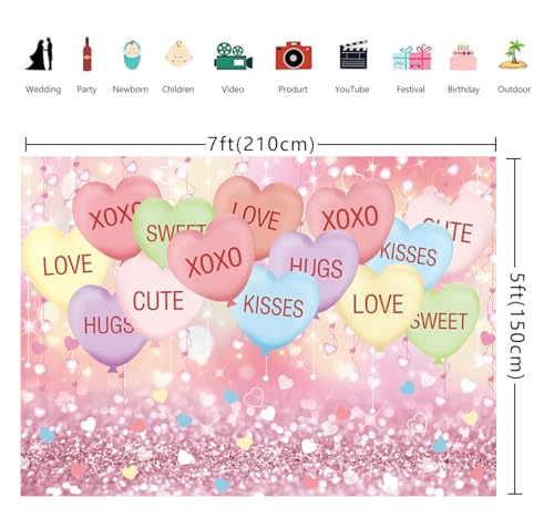 Valentines Backdrop 7x5FT Sweethearts Candy Conversation Hearts Party Decorations Sweet Heart Valentines Background for Ho...