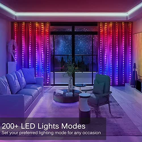 KepStars LED Curtain Lights, 10ft x 10ft 300 LED RGB Color Changing String Fairy Lights Curtain with Smart APP Control, Mu...