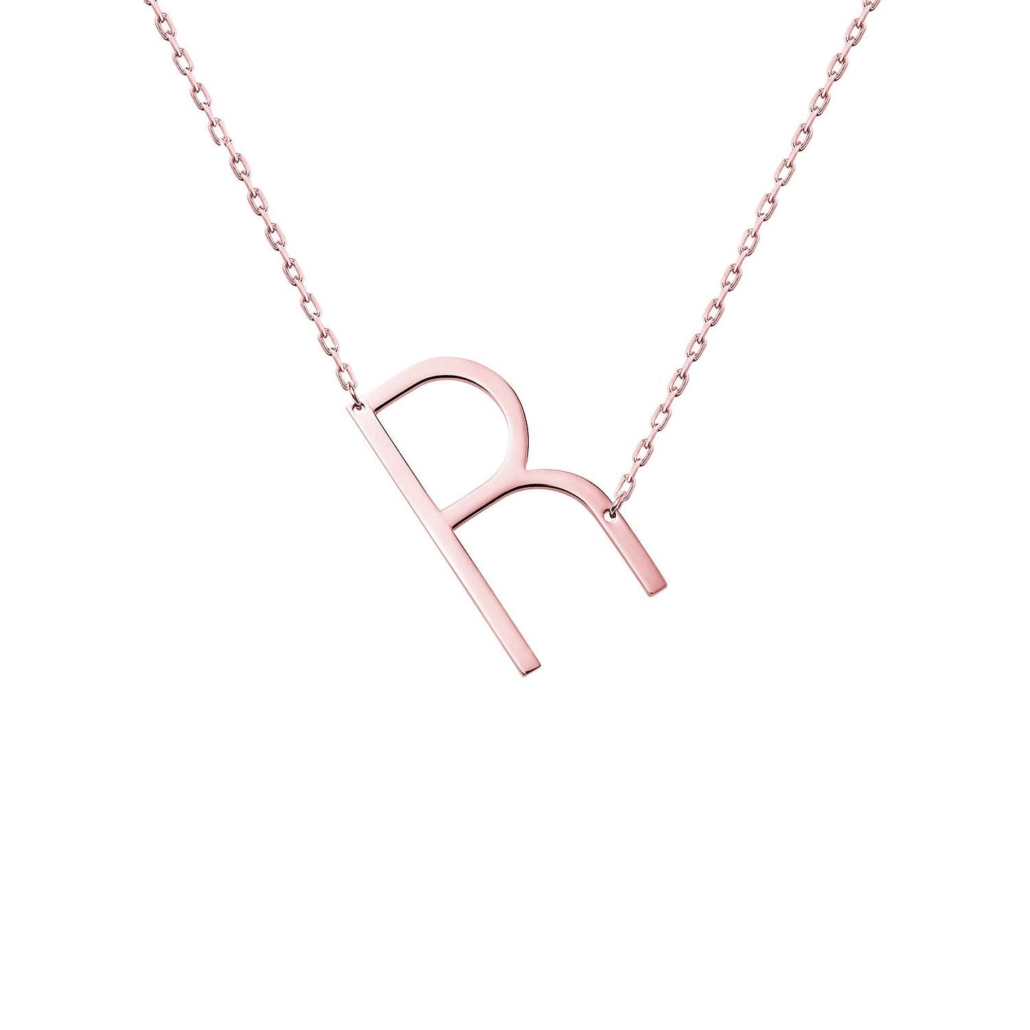 WIGERLON Stainless Steel Initial Letters Necklace for Women Color 18K Rose Gold Plated from A-Z Letter R