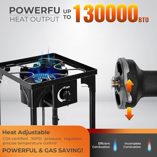 STEELUS Propane Camping Stove, 130000 BTU Single Burner Outdoor Propane Stove, High Pressure Propane Gas Cooker with Detac...