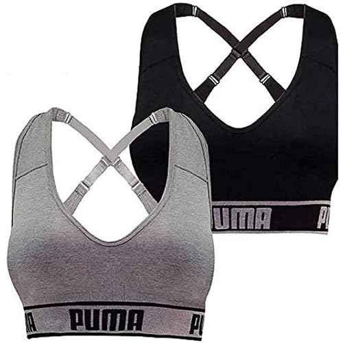Puma Ladies Sports Bra Extra Large Size, 2 Count, Black-Gray