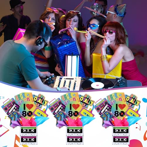 Weekgrat 4 Set 80's Party Table Centerpiece Decorations Include Cassette Tape Bucket Centerpiece Sticks Table Toppers Phot...