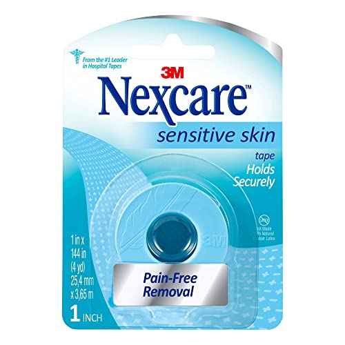 Nexcare Sensitive Skin Low Trauma Tape, 1 in x 4 yd, Pain-Free Removal, Hypoallergenic, 12 Rolls