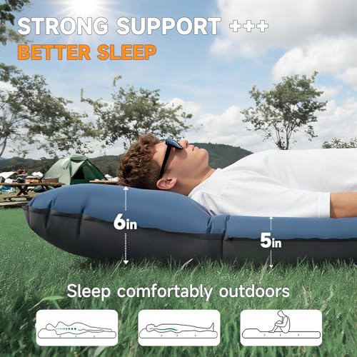 Aonhom Camping Sleeping Pad, 5" Ultralight Inflatable Sleeping Mat with Pillow, Built-in Foot Pump Inflatable Sleeping Pad...