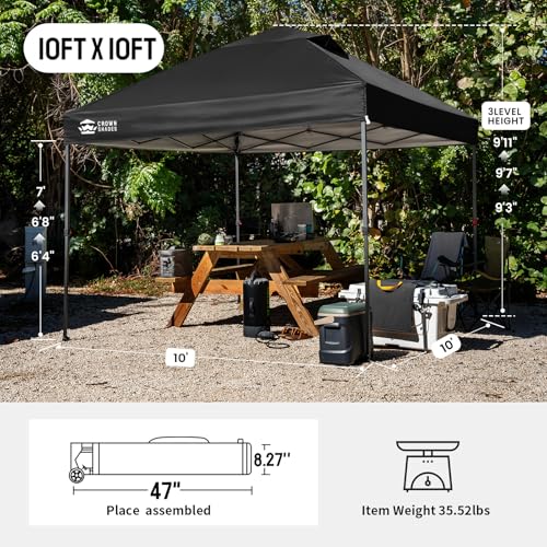 CROWN SHADES 10x10 Pop Up Canopy Tent - Patented Center Lock One Push Instant Outdoor Canopy Beach Tent with STO-N-Go Bag ...