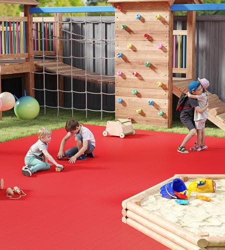 jxgzyy 20 PCS Basketball Court Tiles, 5/8 Inch Thick Portable Sport Outdoor Floor Tiles, Non Slip PP Interlocking Drainage...
