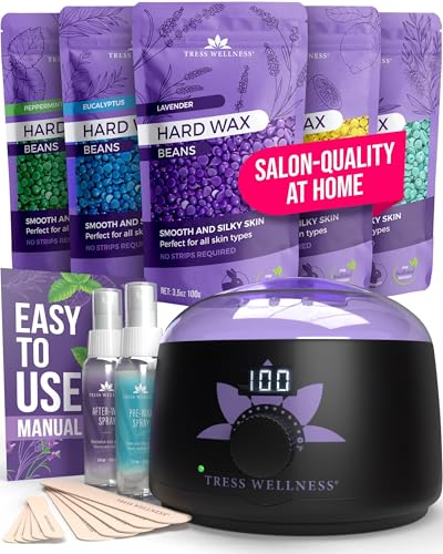 Tress Wellness Waxing Kit for Sensitive Skin, Safe for Face & Skin, Prep & Aftercare Spray, Easy to Use, At-Home Kit for F...
