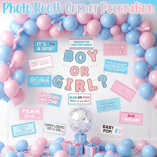 Beeveer 12pcs Baby Shower Photo Booth Props Set Gender Reveal Photo Booth Kit Decorations, Waterproof Multi Color Double S...