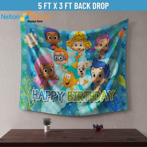 Nelton Birthday Party Supplies For Bubble Includes Backdrop - Banner - Cake Topper - 20 Cupcake Toppers - 20 Balloons - Ta...