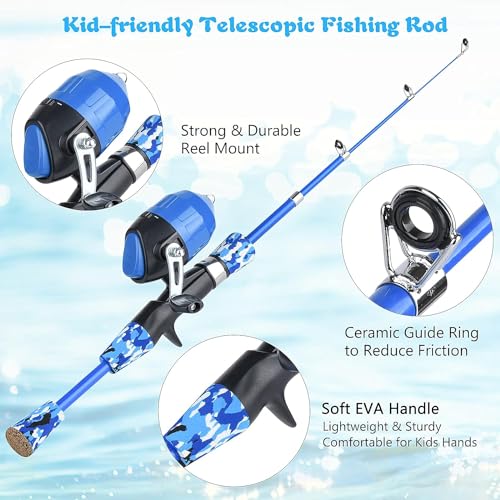 Milerong Kids Fishing Rod, Kids Fishing Pole Portable Telescopic Fishing Rod and Reel Combo Kit for Boys, Girls, Youth - w...