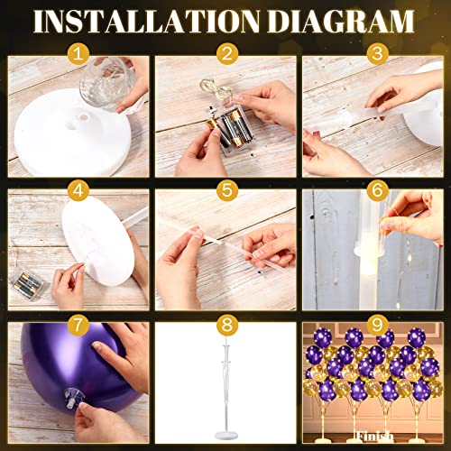 Wettarn 4 Set Balloon Column Kit for Floor with LED Light Balloons Stand Kit Tower Pillar Backdrop for Mardi Gras Valentin...