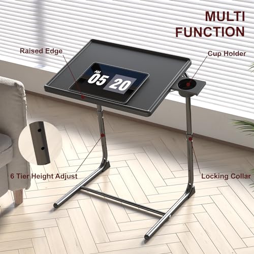 IWDOO TV Tray Table, Adjustable TV Dinner Table for Eating on Couch with Cup Holder, Folding Couch Desk with 6 Height & 3 ...