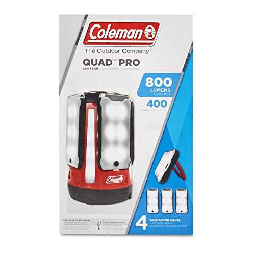 Coleman Quad Panel 800L LED Lantern, Water-Resistant Lantern with 4 Removable Magnetic Light Panels & USB Charging Port, Great for Camping, Hunting, Emergencies, & More