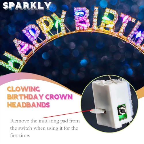 Aceorna Light Up Birthday Headband LED Gold Rhinestone Happy Birthday Crown and Sash Glitter Accessory Set for Women