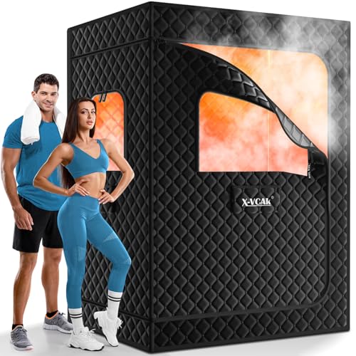X-Vcak 2 Person Sauna, Extra Large Sauna Box, Portable Steam Sauna Tent with 2 Steamers, 2 Folding Chair, 71”x 49”x 36”, B...