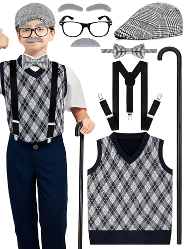 Luces 100th Days of School Costume, Boys Old Man Costume Vest Hat Accessories, Kids 100th Day of School Cosplay Outfit