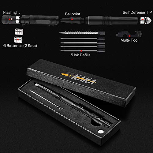 The Most Loaded 6-in-1 Tactical Pen: Solves Other Brands' Weaknesses,Self Defense Tip + Flashlight + Ballpoint + Bottle Op...
