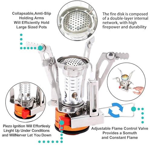 Portable Camping Stove Backpacking Stove, Specialized Hiking Stove Camping Stove with Piezo Ignition Stable Support Wind-R...