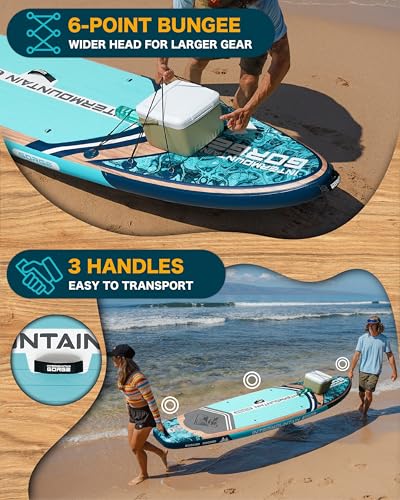 11'x34 Ultra-Wide SUP 2-Board Bundle – 420lb Capacity Each, All-Accessory Kit, 100L Backpack (Woodgrain Blue&Pink)
