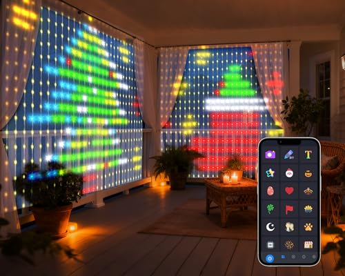 IC ICLOVER Smart Curtain Lights, 6.6FT 400 LED Color Changing Curtain Lights with APP & Remote Control, DIY Hanging Fairy ...