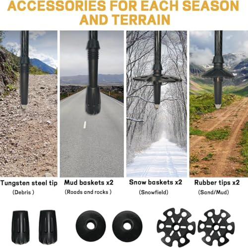 2-Pieces 3K Carbon Fiber Trekking Pole-Collapsible and Telescopic 3 Section Ultralight Hiking Pole for Women Men Walking P...