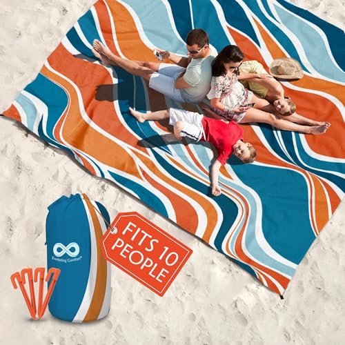 Everlasting Comfort Large Beach Blanket Waterproof & Sandproof - 128” x 108” /10.7ft x 9ft - Lightweight Picnic Mat, Campi...