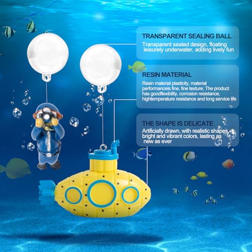 CousDUoBe 2.1 in Mini Floating Submarine Fish Tank Decoration Set，Cute Retro Submarine Set and Floating Diver,Aquarium Dec...