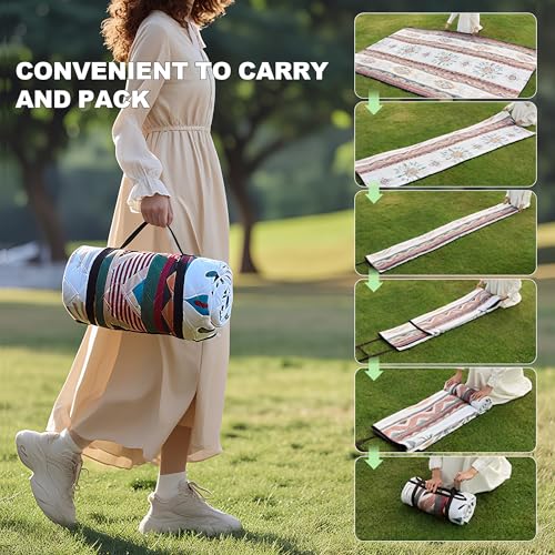 TlaroRiz 77.56"×77.56" Large Picnic Blankets Waterproof Picnic Mat Foldable Picnic Blanket for 4 to 6 Adults 3-Layer Outdo...