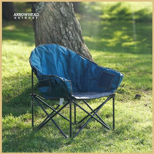 ARROWHEAD OUTDOOR Oversized Heavy-Duty Club Folding Camping Chair with Pocket, Cup Holder, Portable, Padded, Moon, Round, ...