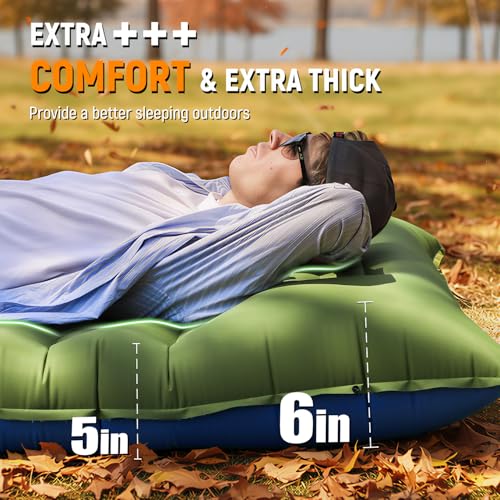 Myxslop Camping Sleeping Pad, Thick 5 Inch Camping Mat with Pillow Built-in Foot Pump Ultralight Inflatable Sleeping Pads ...