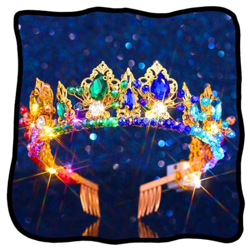 Woeoe Led Colorful Crystal Crown Light up Headband with Combs Rave Festival Hair Accessories for Women